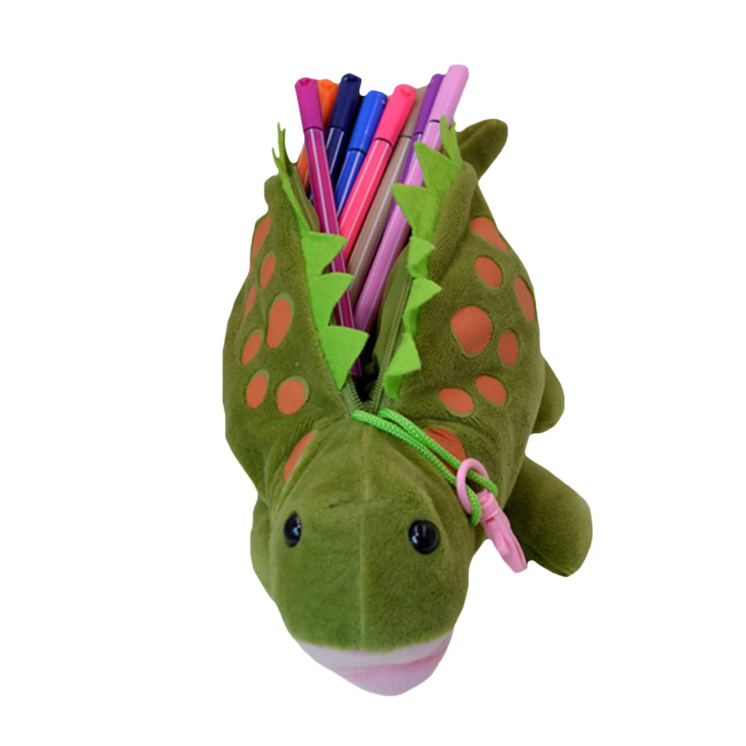 Молив случай за моливи с динозавром, чанта за писалки, Плюшен играчка, чанта за съхранение на детски играчки, Куклен подарък, сладко чанта за писалки, зелен