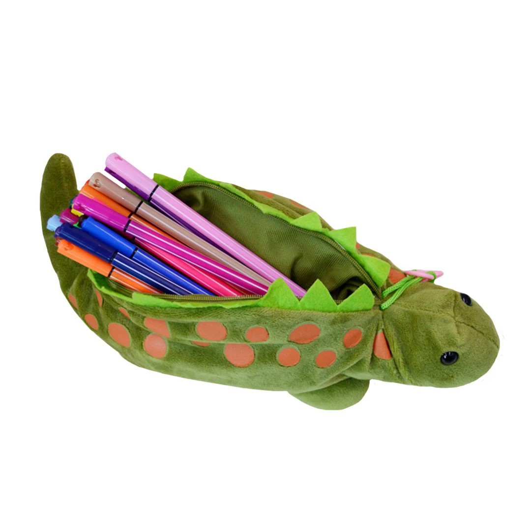 Молив случай за моливи с динозавром, чанта за писалки, Плюшен играчка, чанта за съхранение на детски играчки, Куклен подарък, сладко чанта за писалки, зелен