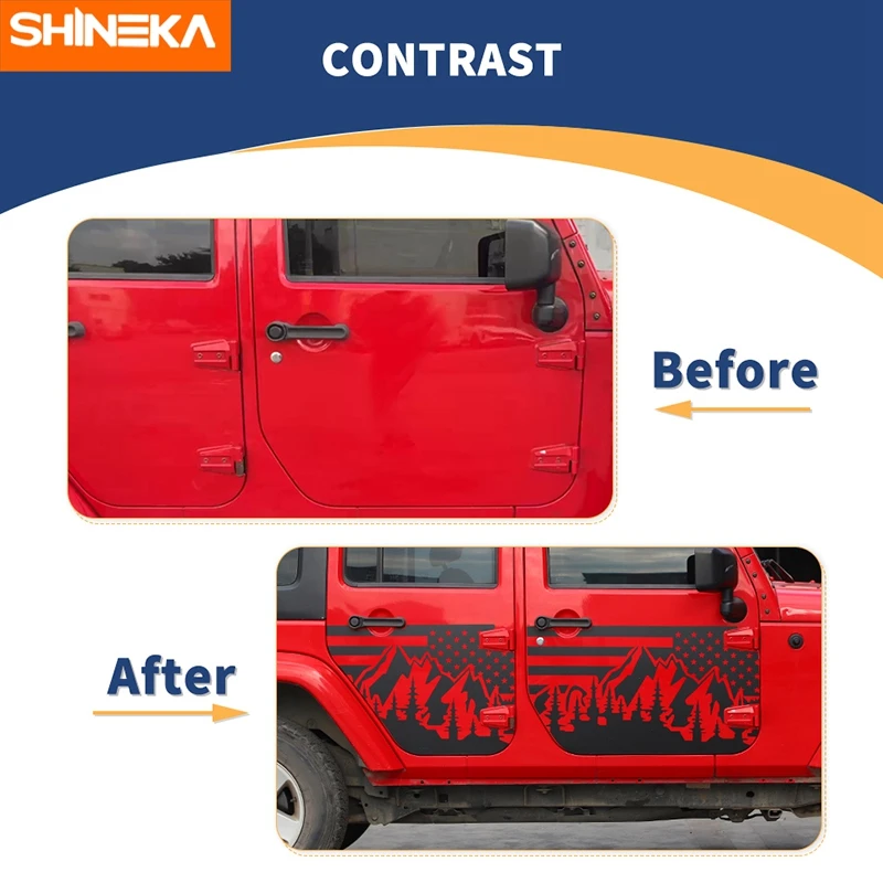Етикети към страничната врата на колата SHINEKA за Jeep Wrangler JK 2007-2017 за полагане на американското Стикери от фолио PVC Декорация Автоаксесоари