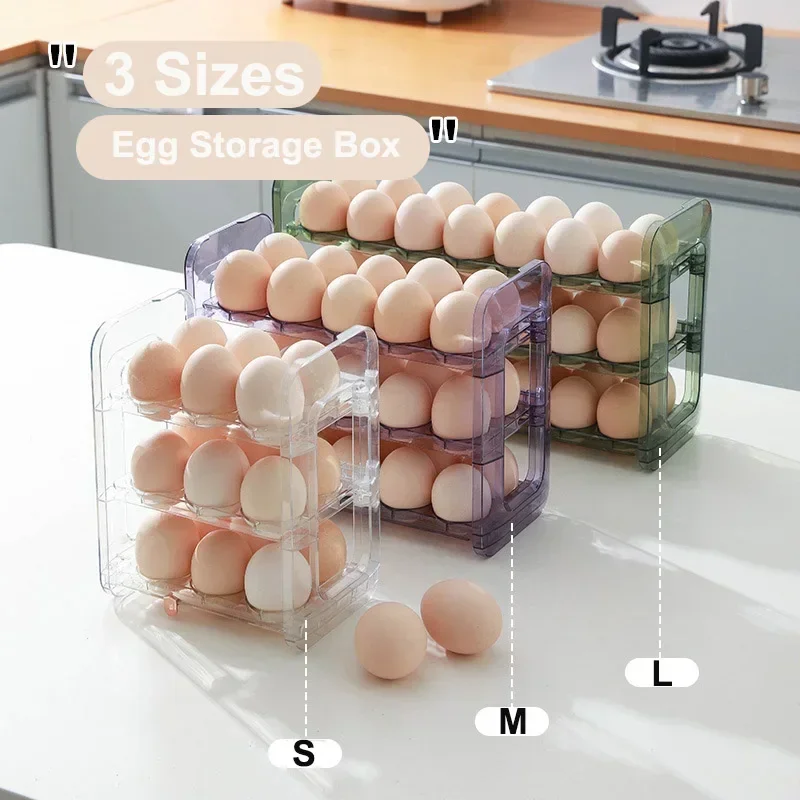 Сгъваща се стойка за яйца за хладилник, Поставка за кутии за съхранение, Пластмасов държач за яйца, Органайзер, тава за хранителни контейнери, кухненски принадлежности