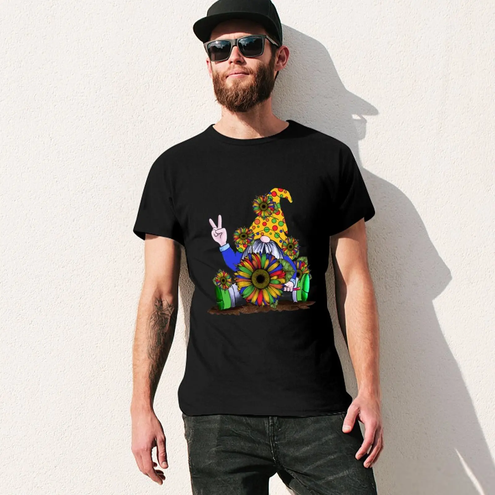 Слънчоглед джудже Цветни забавни тениски с джуджетата-хипи, потници в големи размери, реколта мъжки дрехи