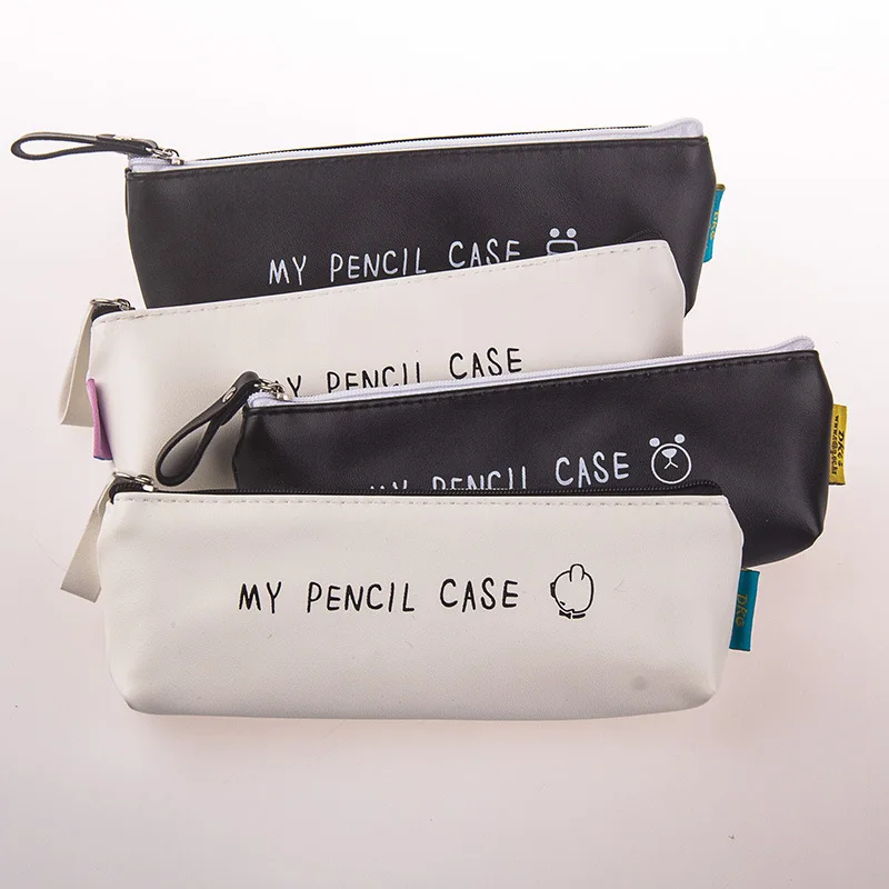 Кавайный cartoony триъгълник My Pencil Case Класически черно-бели на цвят, водоустойчив, училищна чанта за химикалки от изкуствена кожа