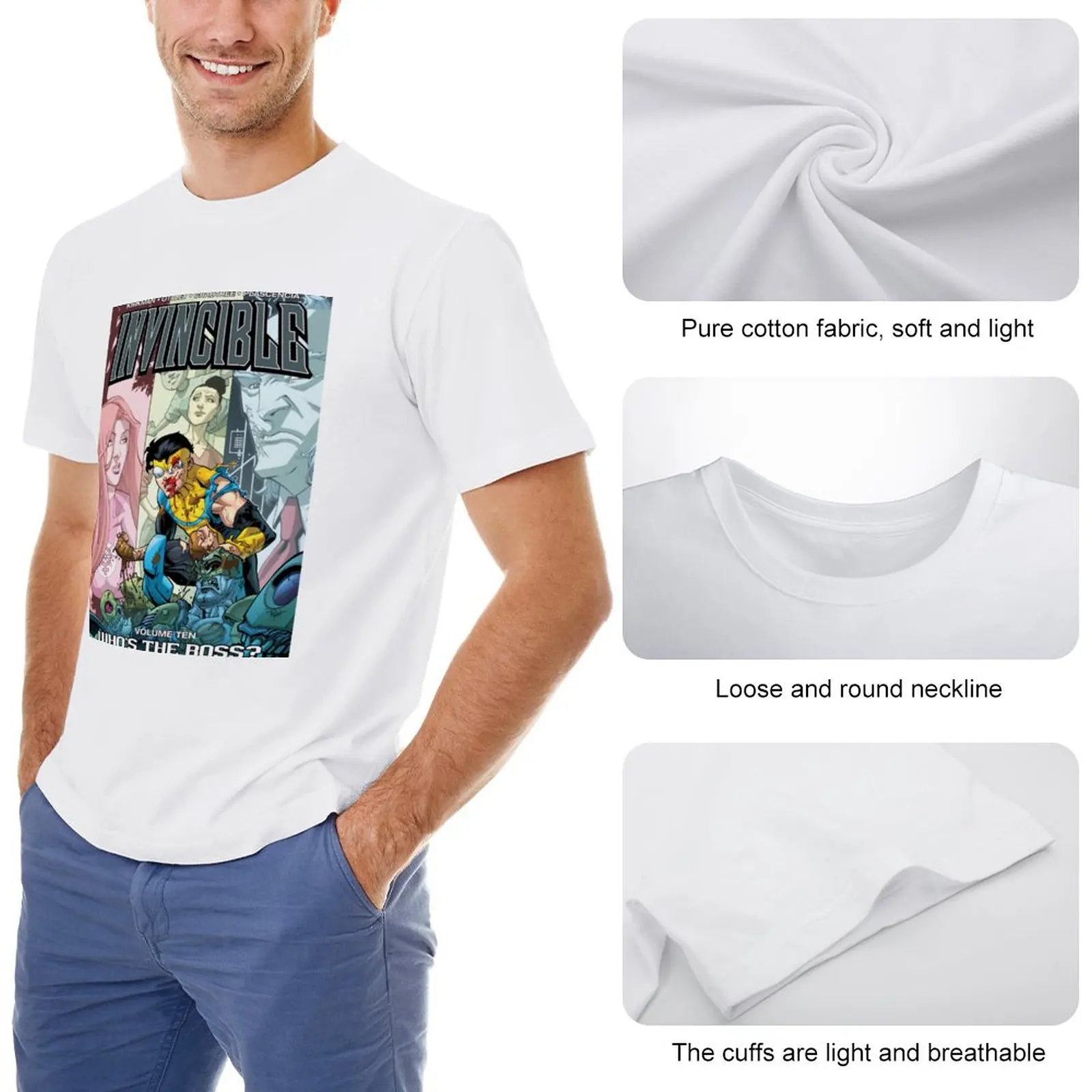 Тениска с образа на непобедим с къс ръкав, графични тениски, реколта дрехи, тениски големи и високи размери за мъже