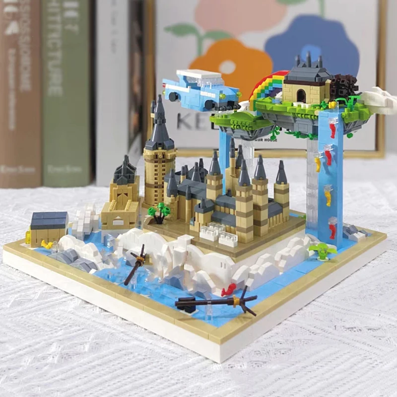 3D модел САМ Диамантени блокове Тухли Сграда на Световната архитектура Магически Училище Заключване Дъгата Остров Водопад Автомобилна Играчка за деца