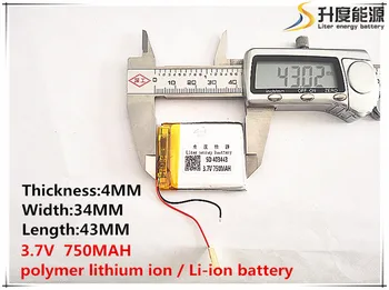 1бр [SD] 3,7 В, 750 mah, [403443] Полимерна литиево-йонна батерия за ИГРАЧКИ, POWER BANK, GPS, mp3, mp4, мобилен телефон, динамика