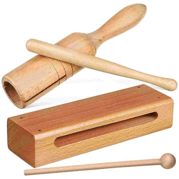 2 комплекта однотонного дървен блок и ръчно flappers с дървени колотушками, ударни инструменти за образователни училища.