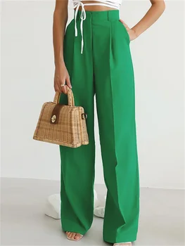 2023 Елегантни и Модерни дамски спортни панталони с висока талия, Однотонная градинска облекло за официални партита, свободни Дълги пролетно-зелени панталони Palazzo