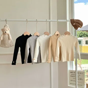 2023 Есенно-зимния Детски Пуловер за момчета Памучни трикотажни блузи копчета от аргайла, Обикновен Пуловер за момчета с еластичен дебел дъното