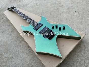 BC. Богата на висококачествени изработени по поръчка, метални зелена електрическа китара с покритие от розово дърво. безплатна доставка