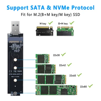 M2 NVME SSD Адаптер Преобразувател B + M Key/M Key M2 В USB 3,1 SSD Странично Card Такса 10 gbps USB3.1 Gen 2 за Samsung Серия 970 960