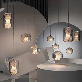 Nordic Light Led висящи лампи от стъкло с мрамор абажуром Висящи лампи Подвесная лампа Лампи за дома, осветителни Тела