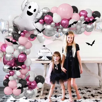 Балон за Хелоуин, розово и черно, на парти за Хелоуин, Набор от гирлянди от балони, Фоново украса за момичета, Честит празник на L5