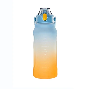Велосипедна спортна бутилка за вода с голям капацитет, градуированная слама чаша за фитнес, преносими бутилки за пиене, с наклон на цвят за пътуване на открито