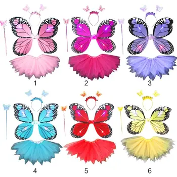 Възрастни Деца 4шт Комплект Костюми Феи LED Моделиране на Крилата на Пеперуда Остроконечная Пола-Пакетче Превръзка На Главата Пръчица на Принцеса Момиче Празнична Рокля Нагоре