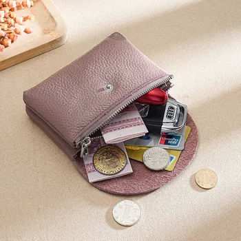 Дамски мека естествена кожа чанта в стил ретро с цип малки портмонета държач за карти преносим телешка кожа за мъже плътен Лесни пари чанта
