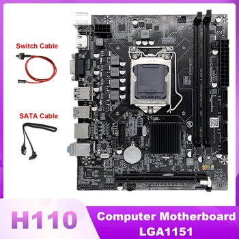 Дънната платка на Компютъра H110 LGA1151 Поддържа Процесор от Серията Core I3 I5 I7, Поддържа Памет DDR4 С Кабел SATA + Кабел за Превключване на