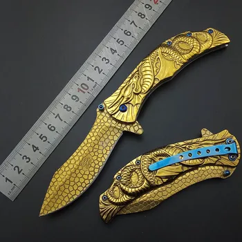 Златен тактически нож Dragon Fly Инструменти за оцеляване в дивата природа изцяло метална улични ножове за разходки къмпинг ловен нож Добра работа
