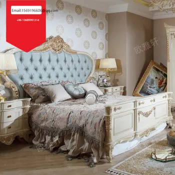 Италианската европейската луксозно легло от масивно дърво с френската дърворезба princess bed villa gold bed furniture