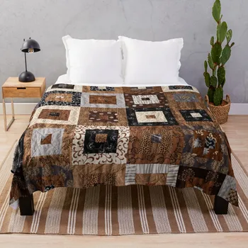 Класически юрган в стил мозайка в стил ретро кафяв цвят, с мозаичным модел, байковое одеяло