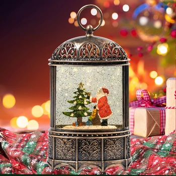 Коледни снежни фенери Музика, снежна топка, фенер, кружащаяся вода с блестящи люспи, фестивал на Дядо Коледа и снежен декор за дома