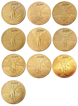Комплект (1921-1947) 10шт Мексико 50 песо позлатен копирни монета
