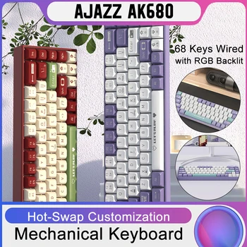 Механична клавиатура AJAZZ AK680 с гореща замяна 68 клавиши, опънат адаптивни клавиатура игри с RGB подсветка за лаптоп