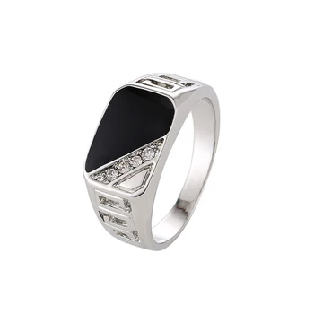 Модно мъжко пръстен, Класически годежен пръстен с кристали златист цвят, с високо качество на пръстен с черен емайл за мъже, бижута подарък за парти