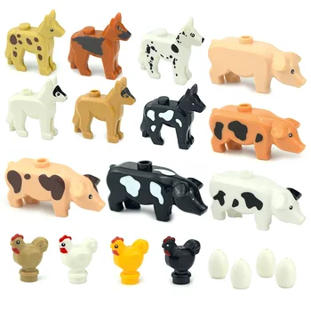 Направи си САМ Bricks MOC Градивни елементи за селскостопански животни, Прасета, Пилета, Яйца, Кучета, Домашни птици, Градска Къща, Аксесоари за двора, креативни играчки