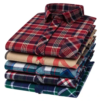 Нови памучни фланелен ризи в клетка за мъже, в есенно-зимната мода, S-6XL, азиатски размер, нормално кацане, меки ежедневни ризи, дрехи