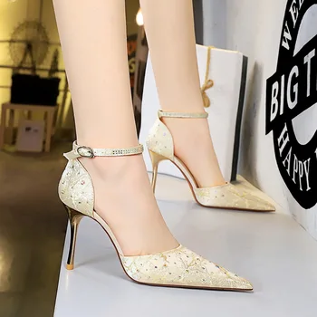 Обувки BIGTREE, Сандали с кристали, с остри пръсти, Женски 2023, Нови дизайнерски Секси Сандали на високи токчета, Дамски обувки, Летни сандали на ток