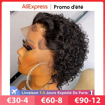 Перука Pixie Cut Къса къдрава Бразилски перуки, изработени от човешка коса по-Евтино човешки косъм 13X1 Прозрачен перука, завързана за жените Човешкият перука Jarin Hair