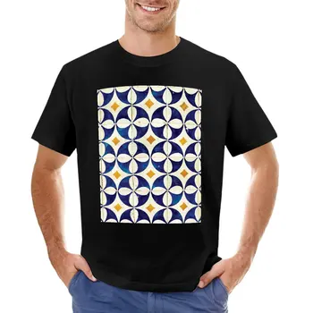 Португалската плочки - Azulejo, тениска с син, бял и жълт модел, тениска с графики, дрехи kawaii, тениски за мъже, опаковка