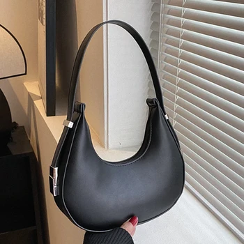 Реколта дамска чанта текстура на кожата Дамска чанта във формата на полумесец през рамо Чанта за пазаруване в предградията