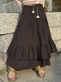 Реколта дълги поли за жени Y2K Фея Гръндж, однотонная мулти-пола с висока талия, поли midi в стил бохо на 90-те години с рюшами