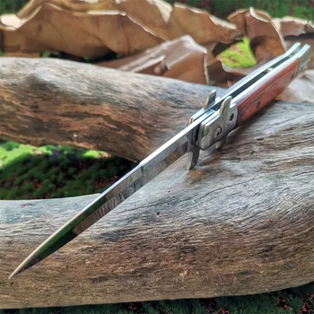 Сгъваем нож на италианската мафия, Тактически джобен нож с дървена дръжка, висок клас плодов нож за оцеляване на открито, огледално острие от стомана 8CR13