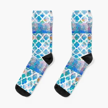Синьо-БЕЛИ чорапи С МАРОКАНСКИЯ шарени, забавни идеи за подаръци за Свети Валентин, хокей новости, Дамски чорапи за мъже