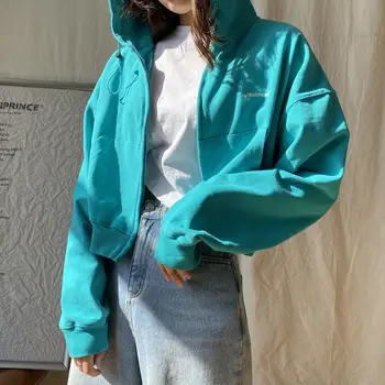 Тънка солнцезащитная яке, дамски, озерно-синя, с цип, без всекидневни Корейски жилетка с дълги ръкави, hoody, студентско спортно палто за бягане