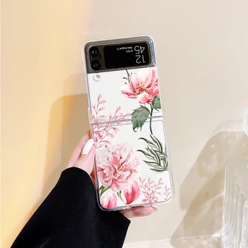 Ультратонкая флип-надолу обвивка за Samsung Galaxy Z Flip 3 с шарени розови рози цветя, сладки прозрачни седалките в твърди корици